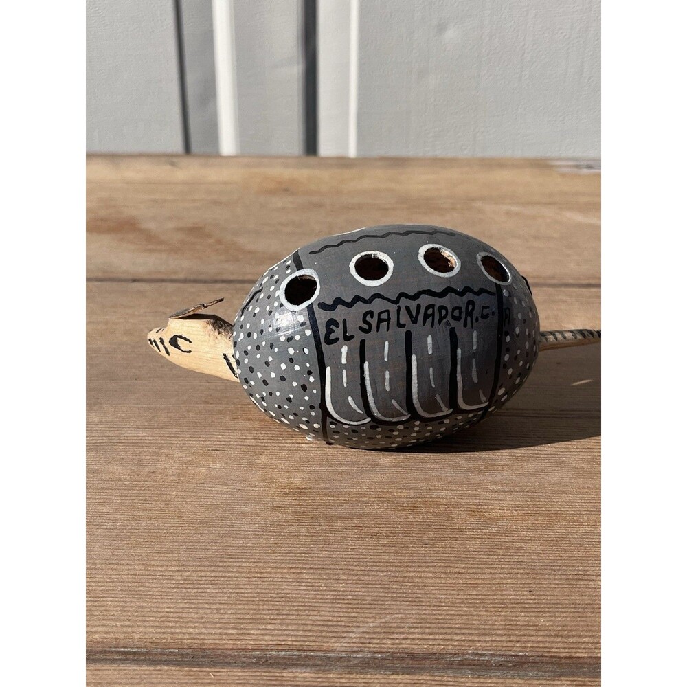 El Salvador Folk Art Hand-Painted Bobble Head Wood Armadillo